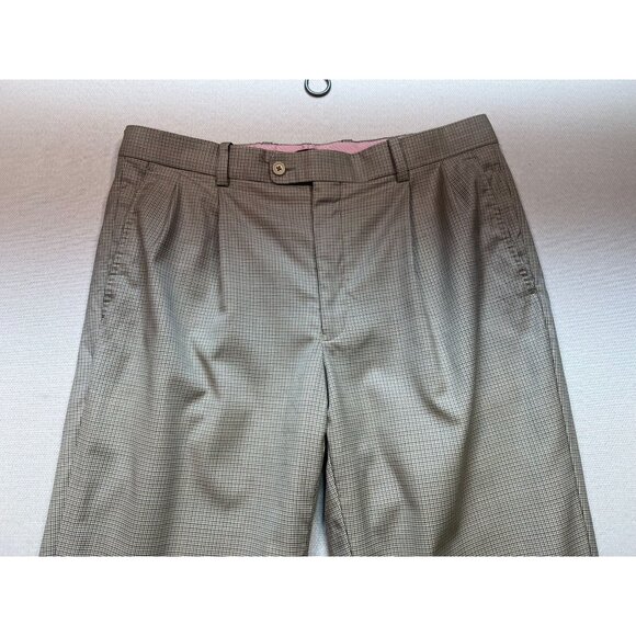 Ari8to Eighteen Mens Wool Pleated Dress Pants Cuffed Hem Sz 36 Beige Houndstooth - Picture 6 of 11